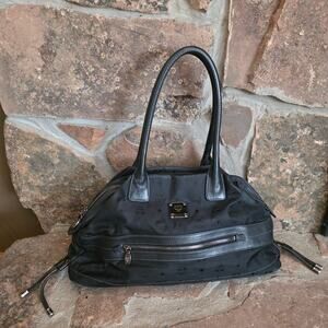 MCM Monogrammed Leather and Coated Canvas Satchel Handbag Black Munich luxury